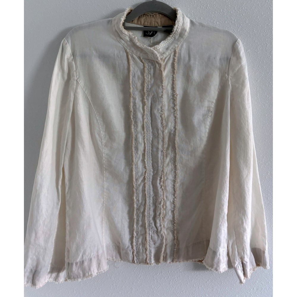 S5A Jacket Womens 16‎ Cream Linen Button Artsy Lagenlook Minimalist Capsule